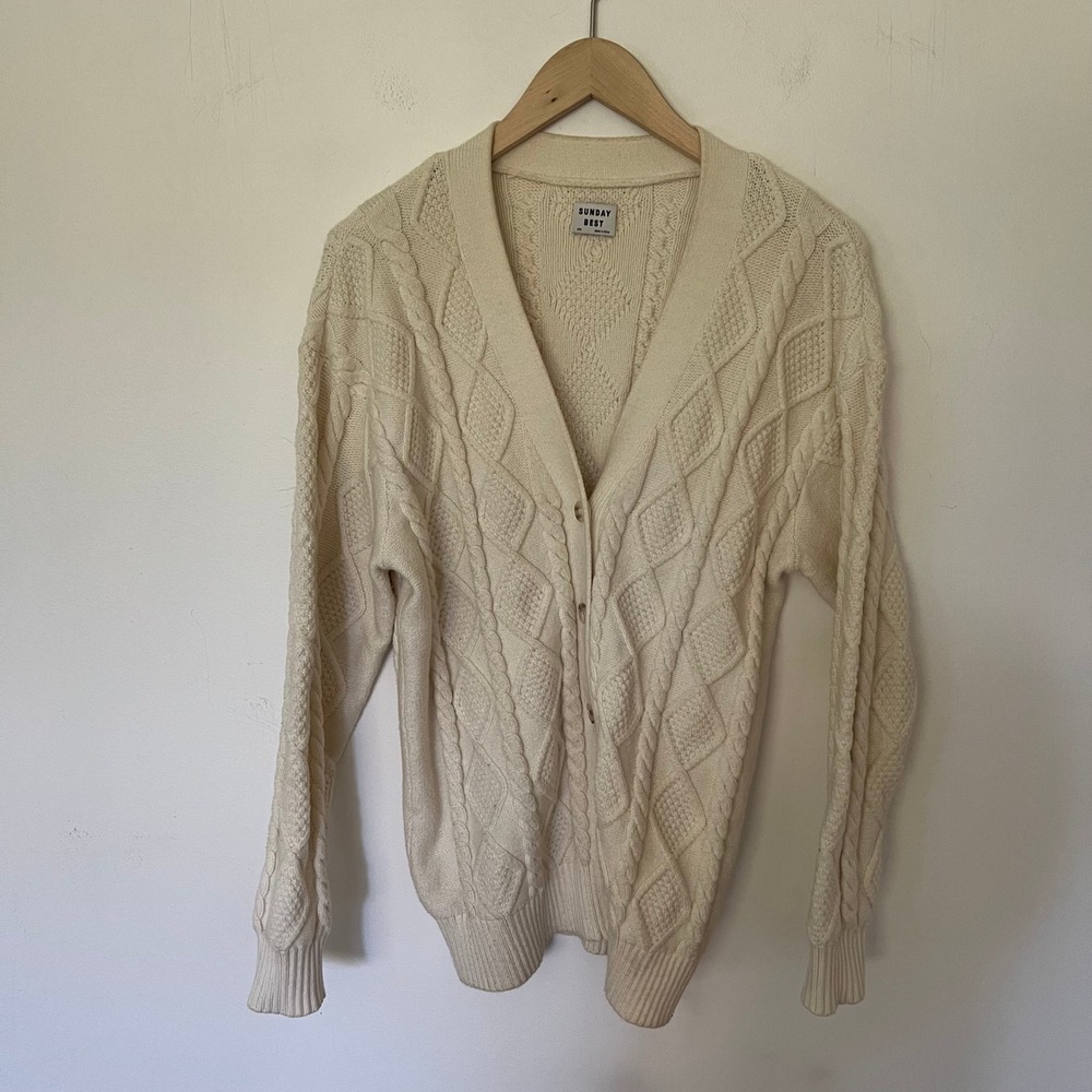Sunday Best Aritzia Lacer Cardigan Cream Cable Knit Button Up Sweater 2XS